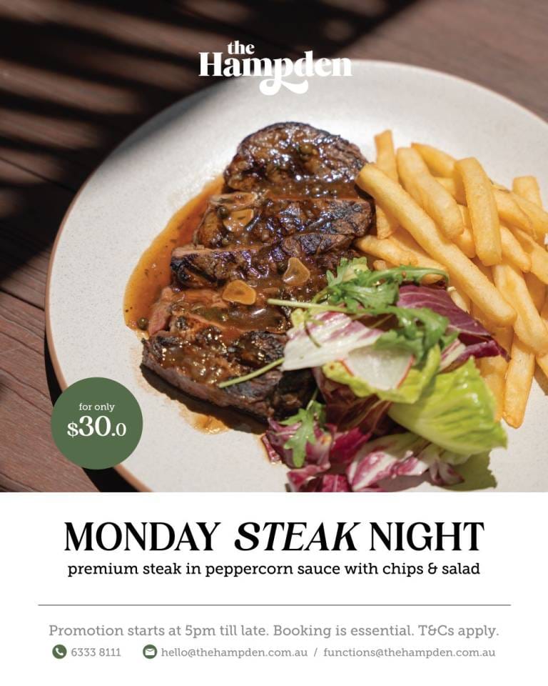 Monday Steak Night - Premium Steak in Peppercorn Sauce with Chips & Salad